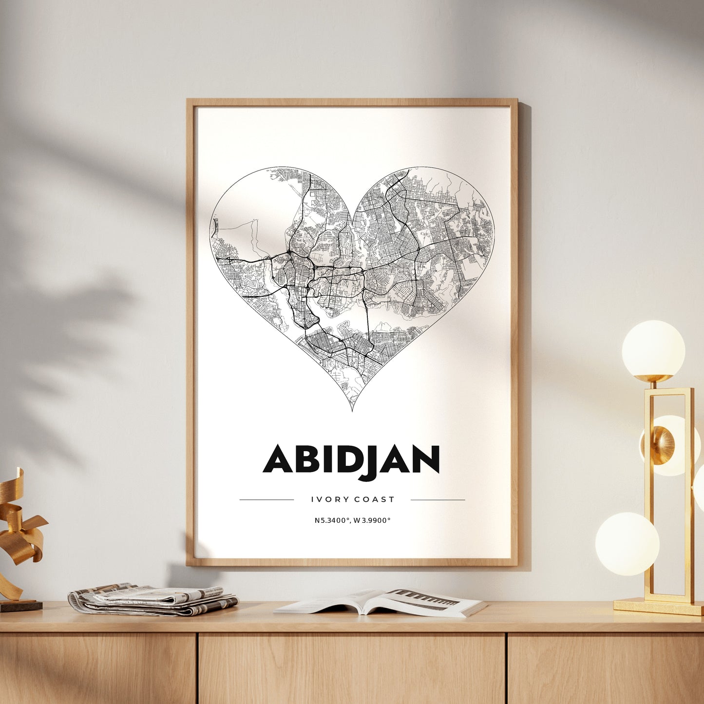 Abidjan Heart Map Poster