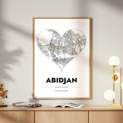Abidjan Heart Map Poster