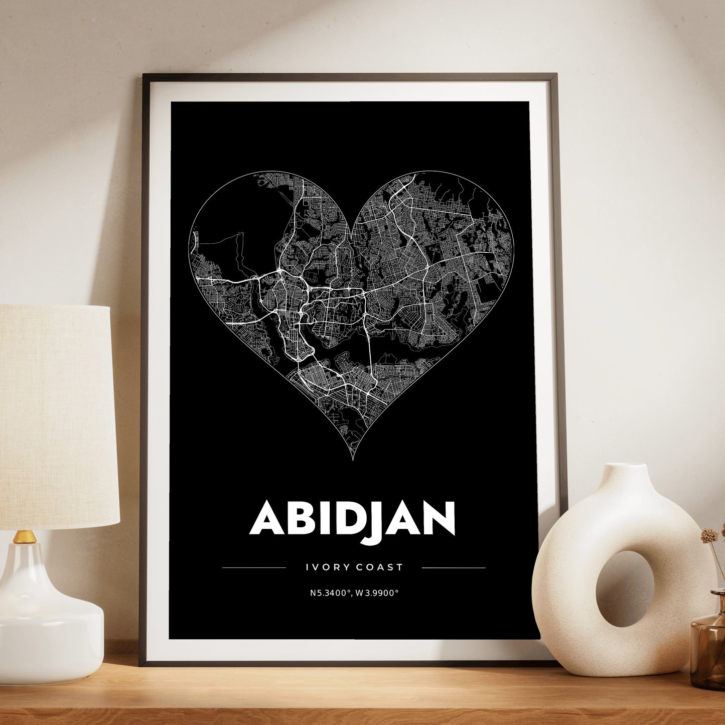 Abidjan Heart Map Poster