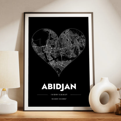 Abidjan Heart Map Poster