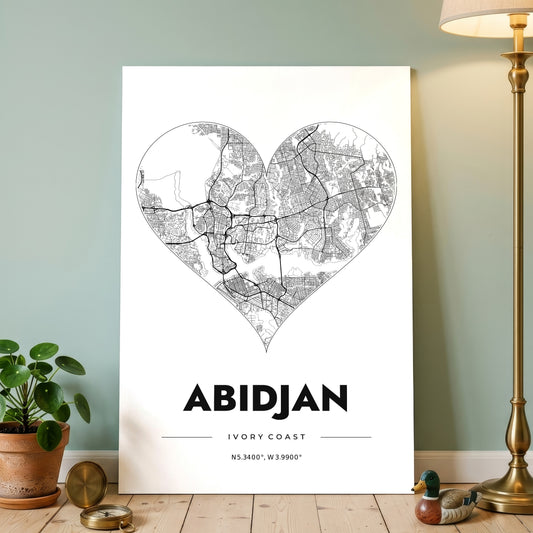 Abidjan Heart Map Poster