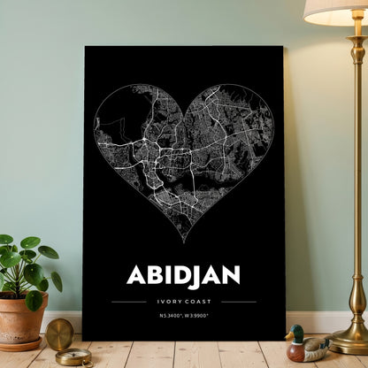 Abidjan Heart Map Poster