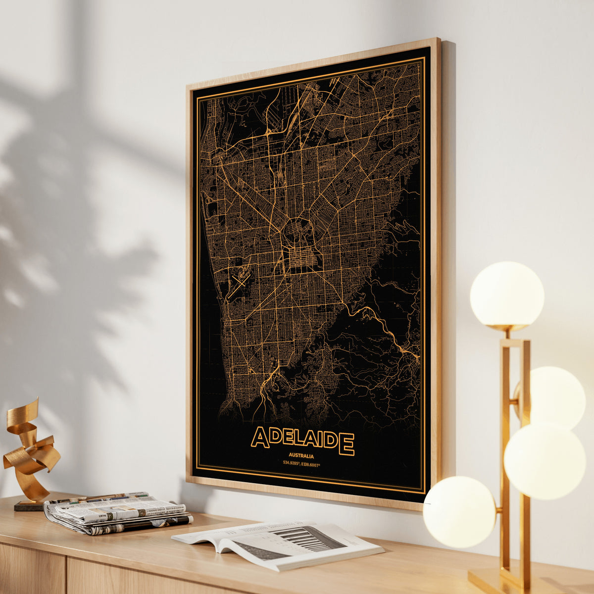 Adelaide Phosphor Map Poster - Amber CRT