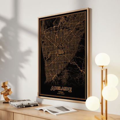 Adelaide Phosphor Map Poster - Amber CRT