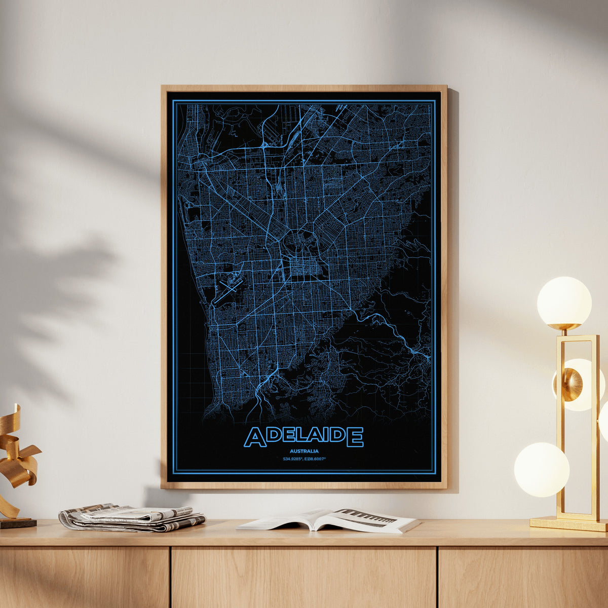 Adelaide Phosphor Map Poster - IBM Blue