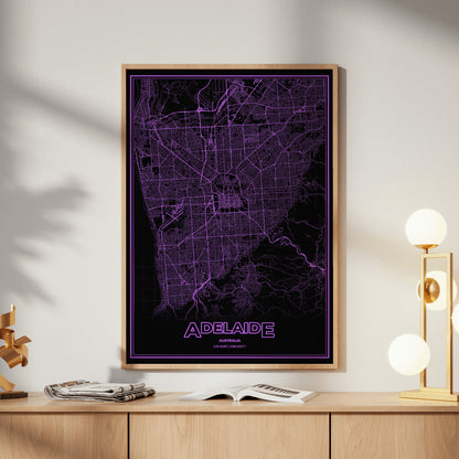 Adelaide Phosphor Map Poster - EGA Violet