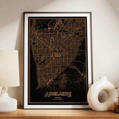 Adelaide Phosphor Map Poster - Amber CRT