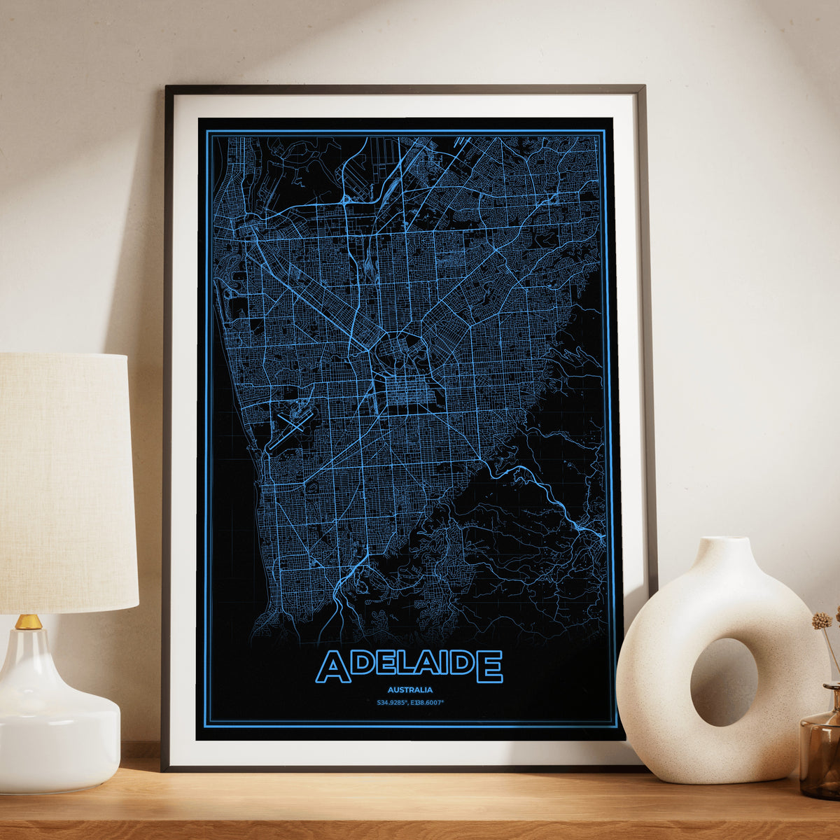Adelaide Phosphor Map Poster - IBM Blue