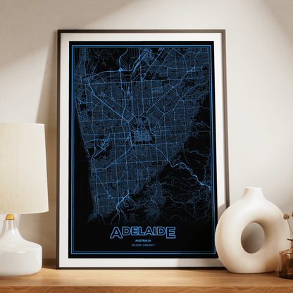 Adelaide Phosphor Map Poster - IBM Blue
