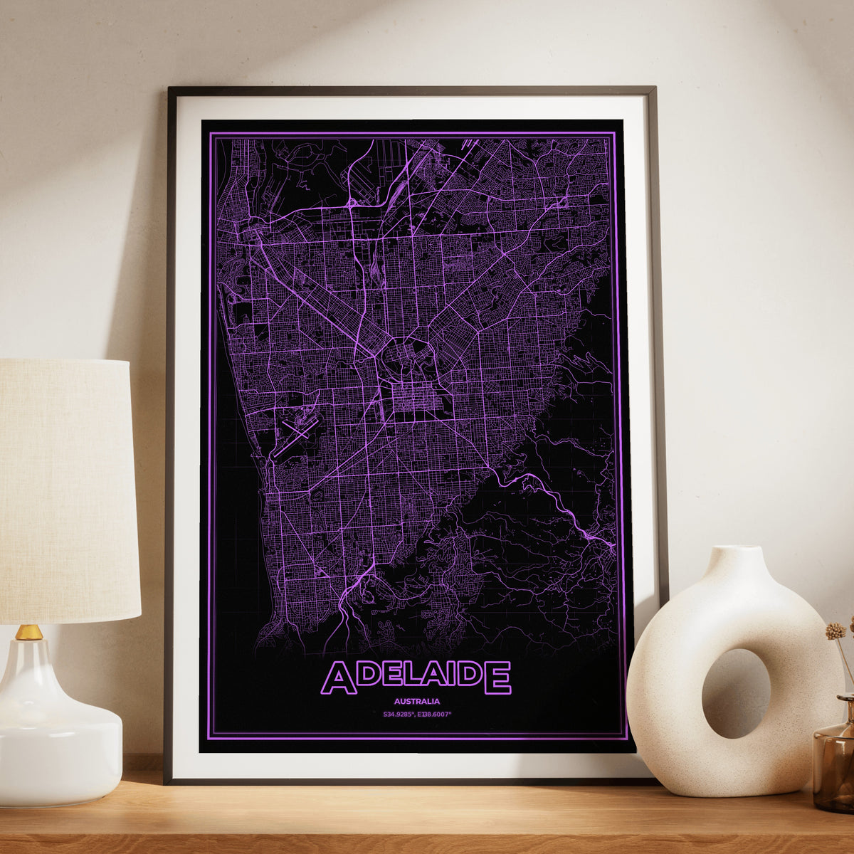 Adelaide Phosphor Map Poster - EGA Violet