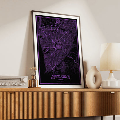 Adelaide Phosphor Map Poster - EGA Violet