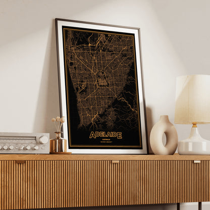 Adelaide Phosphor Map Poster - Amber CRT