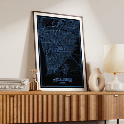 Adelaide Phosphor Map Poster - IBM Blue