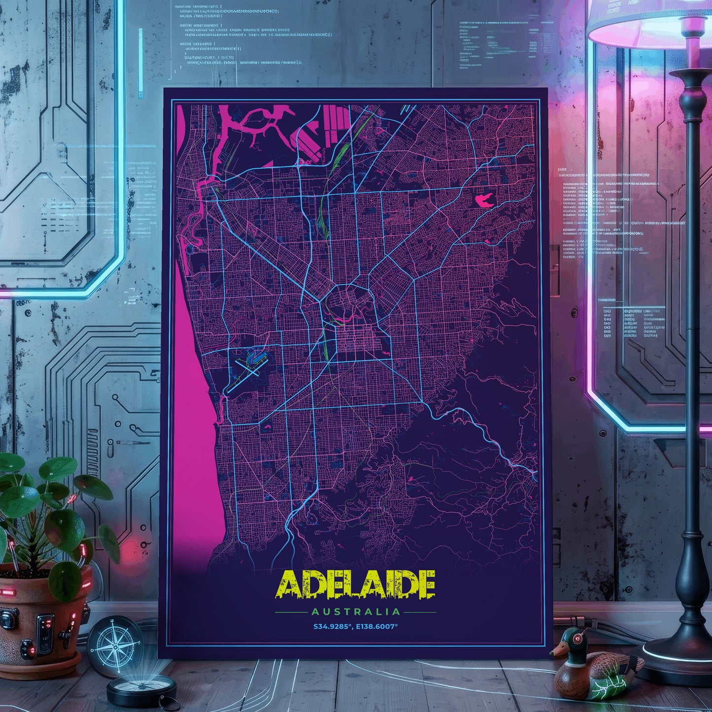 Adelaide Cyberpunk Map Poster