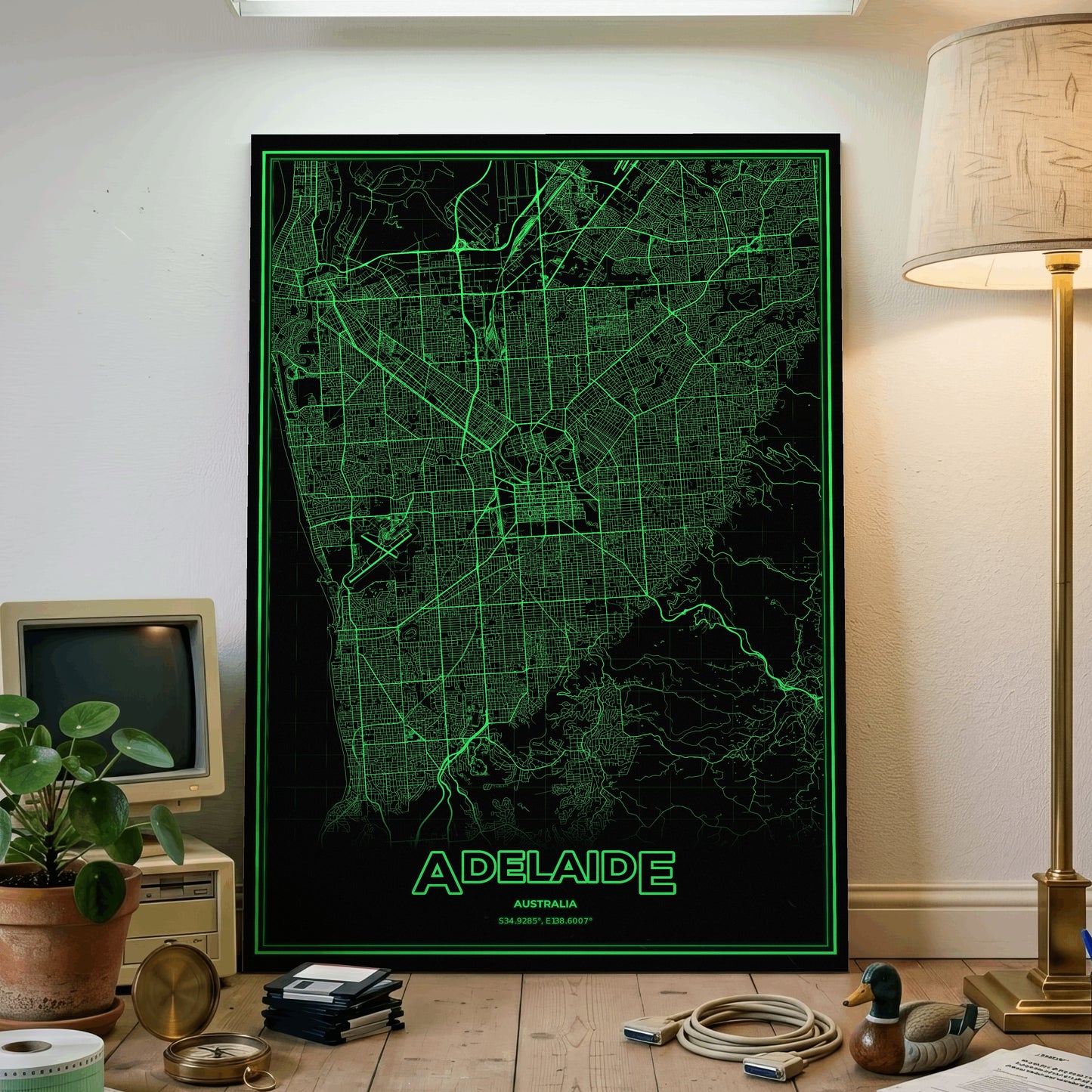 Adelaide Phosphor Map Poster - Phosphor Green
