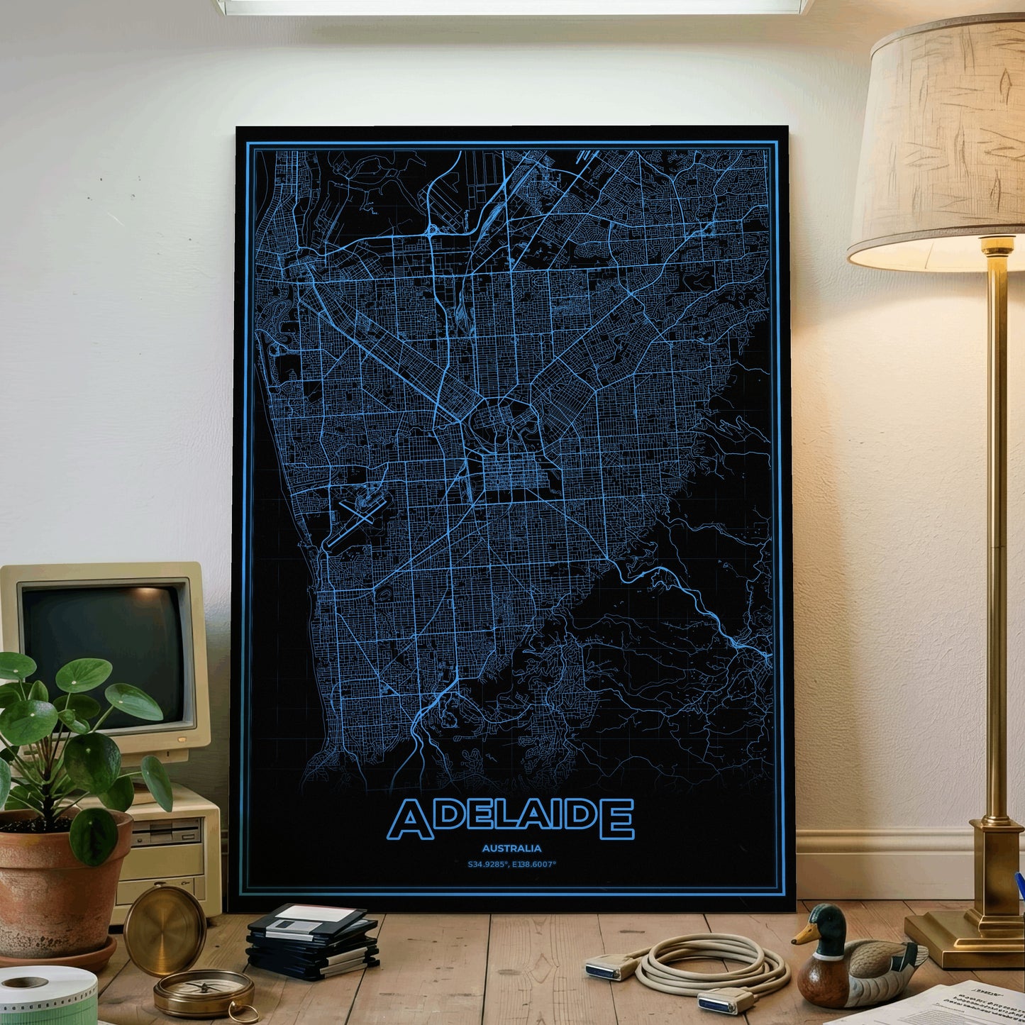Adelaide Phosphor Map Poster - IBM Blue