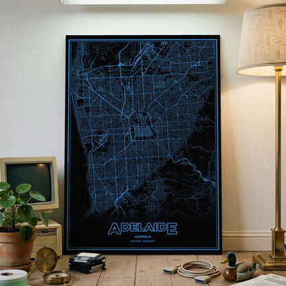 Adelaide Phosphor Map Poster - IBM Blue