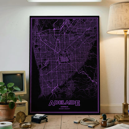 Adelaide Phosphor Map Poster - EGA Violet
