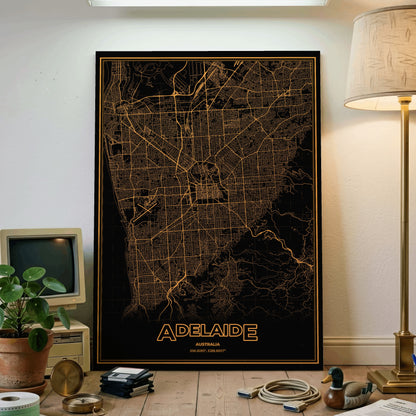 Adelaide Phosphor Map Poster - Amber CRT