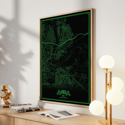Agra Phosphor Map Poster - Phosphor Green