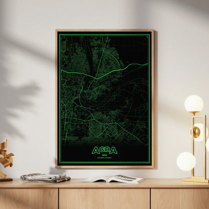 Agra Phosphor Map Poster - Phosphor Green