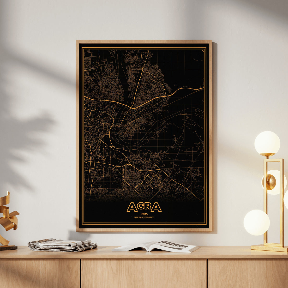 Agra Phosphor Map Poster - Amber CRT