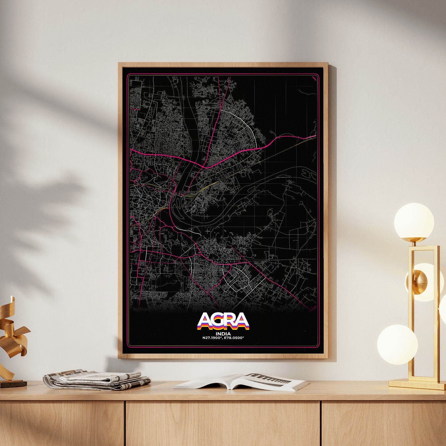 Agra Retro Map Poster