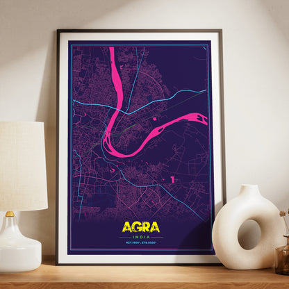 Agra Cyberpunk Map Poster