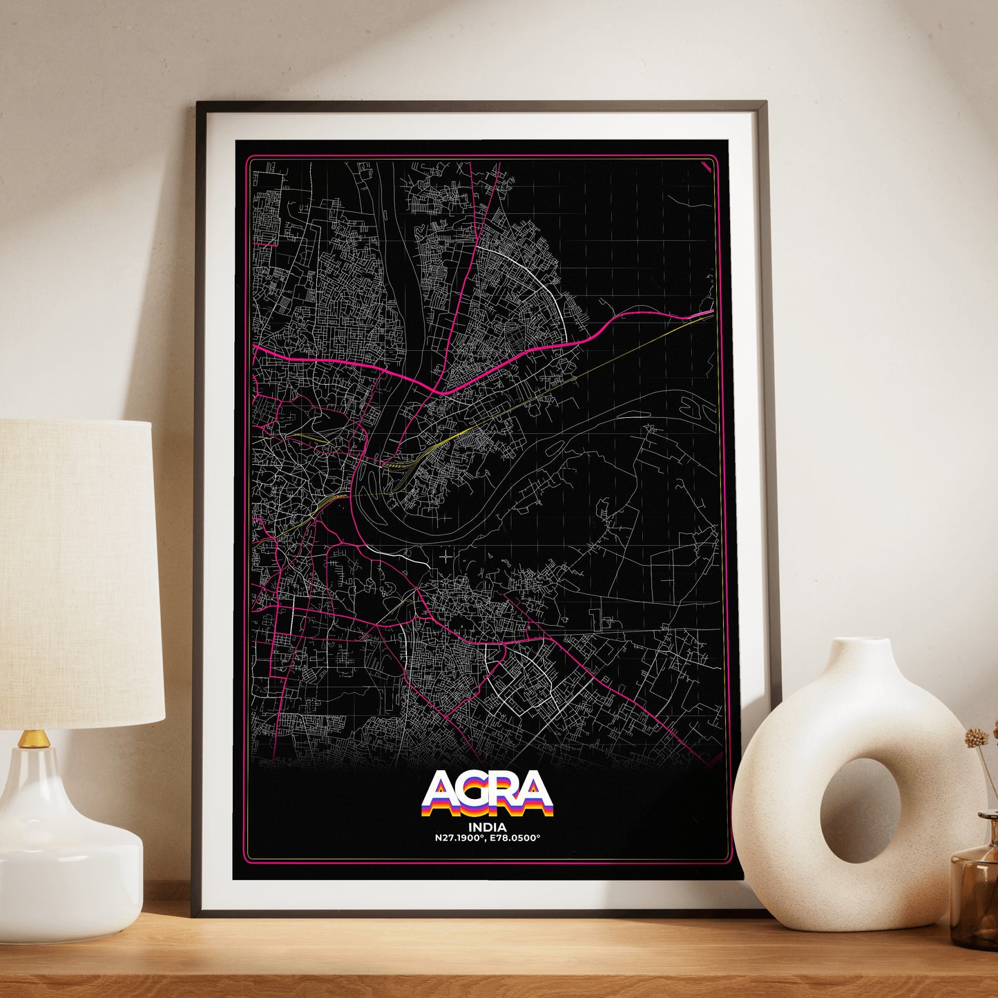 Agra Retro Map Poster