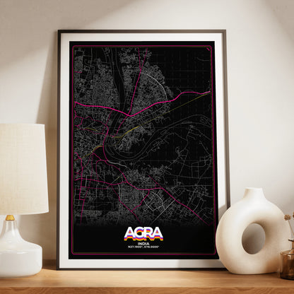 Agra Retro Map Poster
