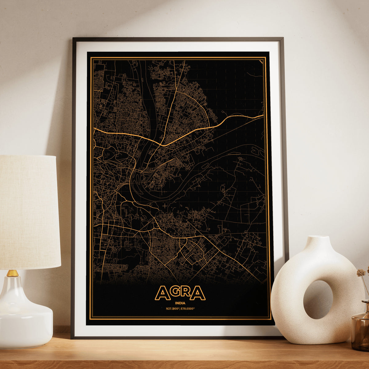 Agra Phosphor Map Poster - Amber CRT