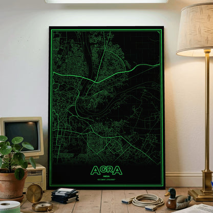 Agra Phosphor Map Poster - Phosphor Green