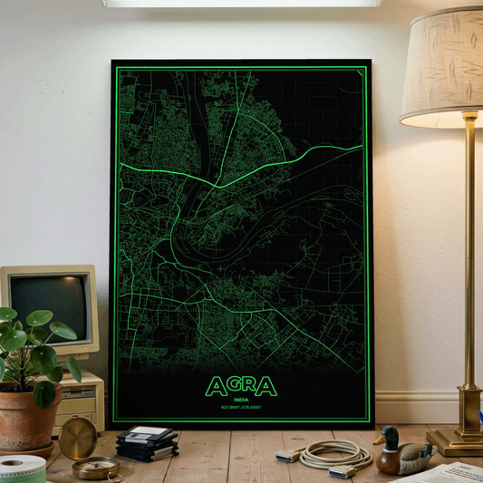 Agra Phosphor Map Poster - Phosphor Green