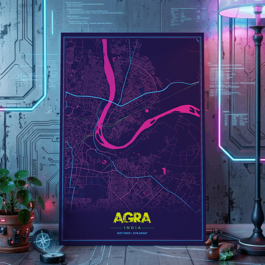Agra Cyberpunk Map Poster