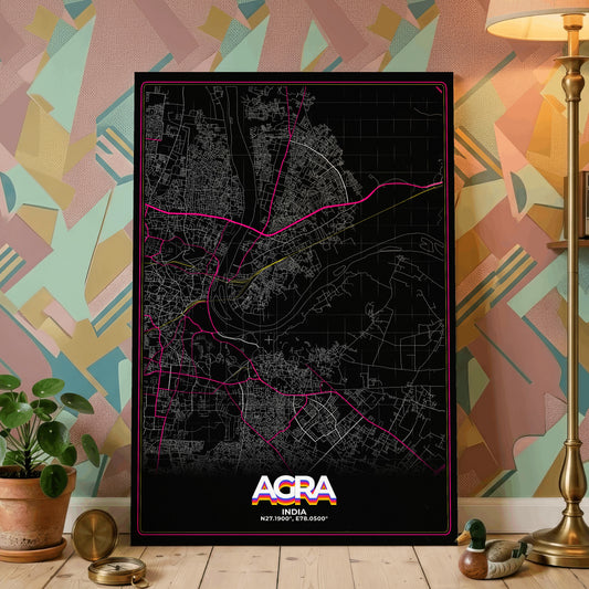 Agra Retro Map Poster
