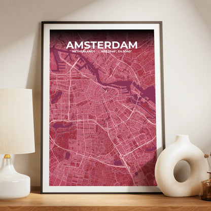 Amsterdam Scarlet Map Poster