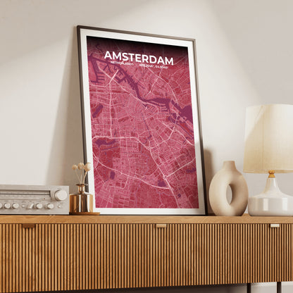 Amsterdam Scarlet Map Poster