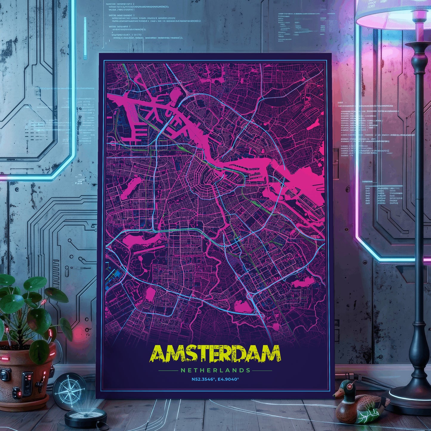 Amsterdam Cyberpunk Map Poster