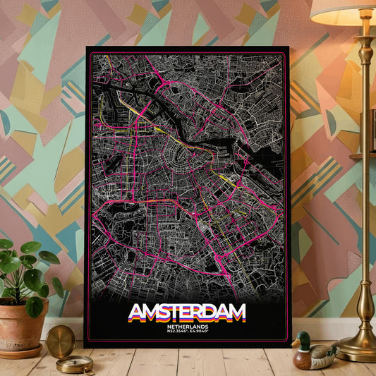 Amsterdam Retro Map Poster