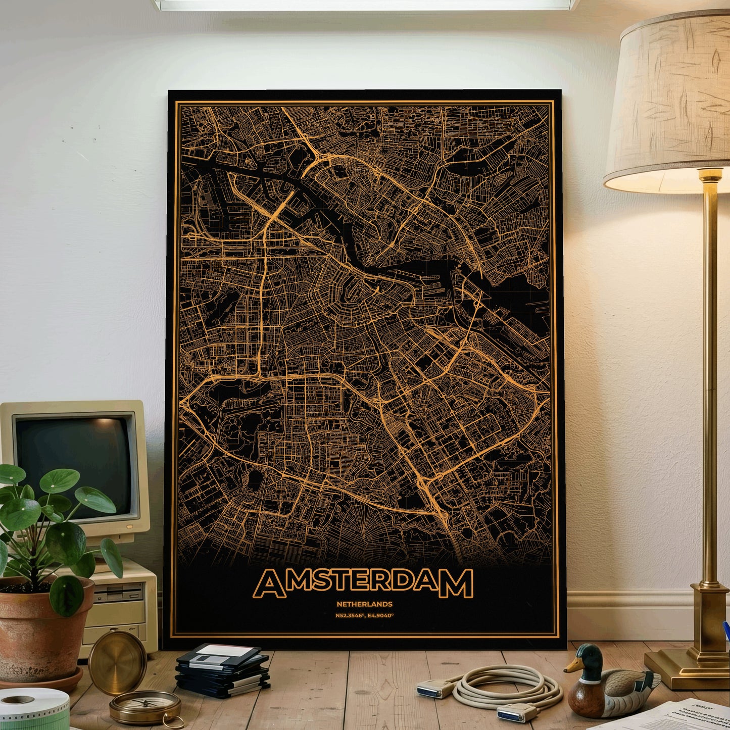 Amsterdam Phosphor Map Poster - Amber CRT