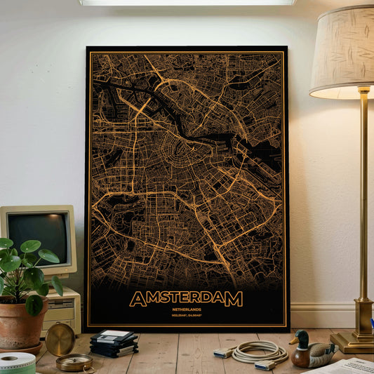 Amsterdam Phosphor Map Poster - Amber CRT
