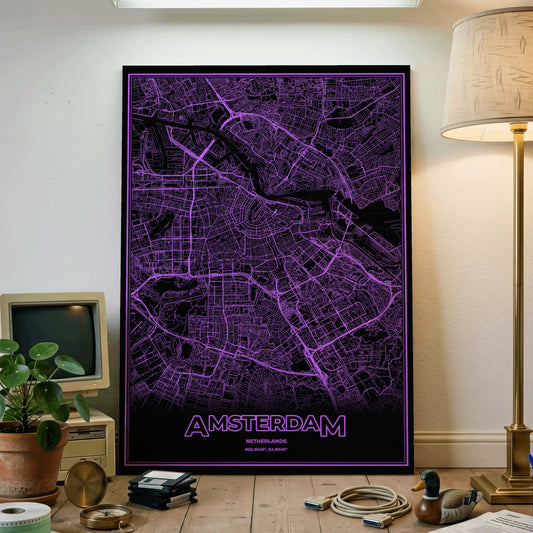 Amsterdam Phosphor Map Poster - EGA Violet