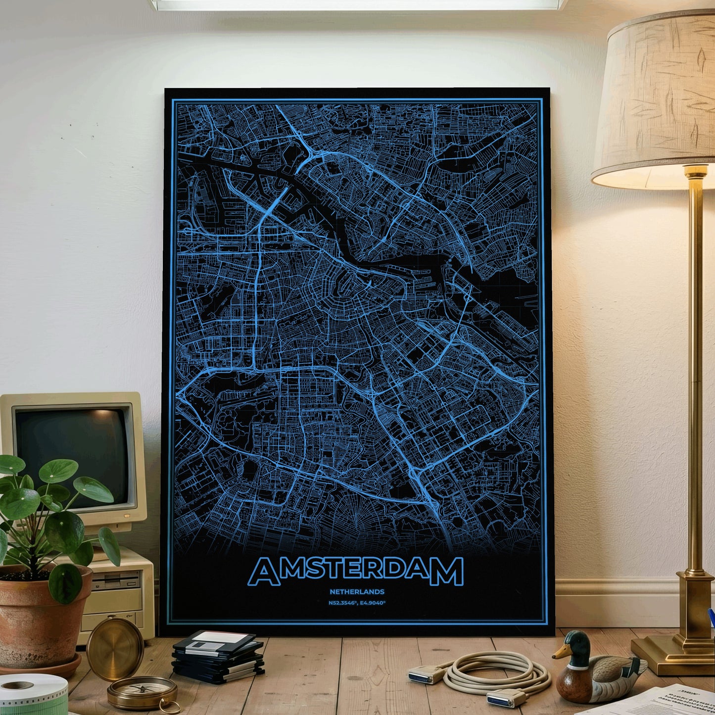 Amsterdam Phosphor Map Poster - IBM Blue