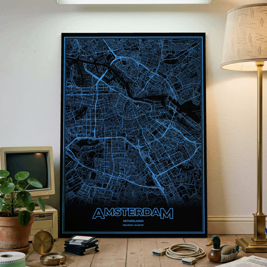 Amsterdam Phosphor Map Poster - IBM Blue