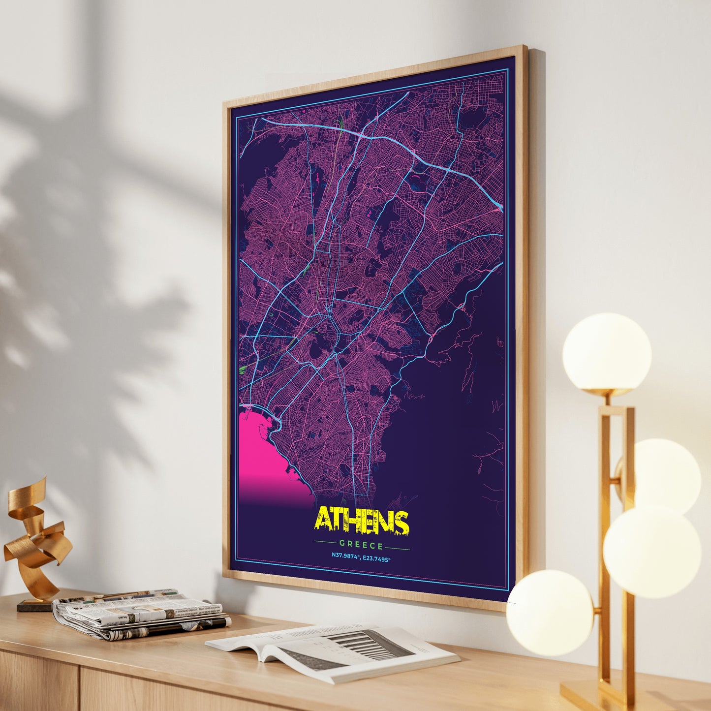 Athens Cyberpunk Map Poster
