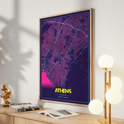 Athens Cyberpunk Map Poster