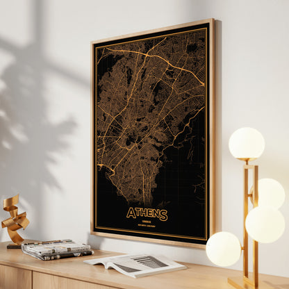 Athens Phosphor Map Poster - Amber CRT