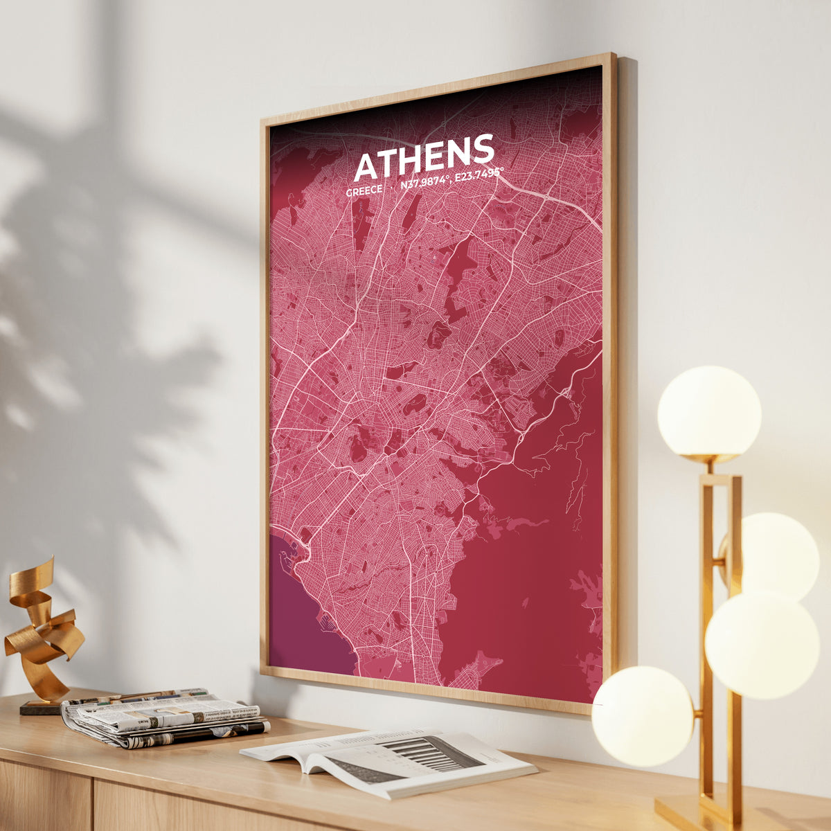 Athens Scarlet Map Poster