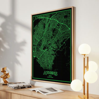Athens Phosphor Map Poster - Phosphor Green