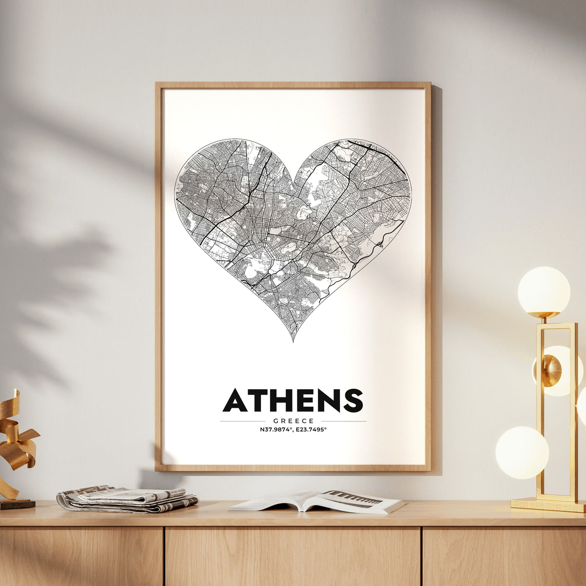 Athens Heart Map Poster